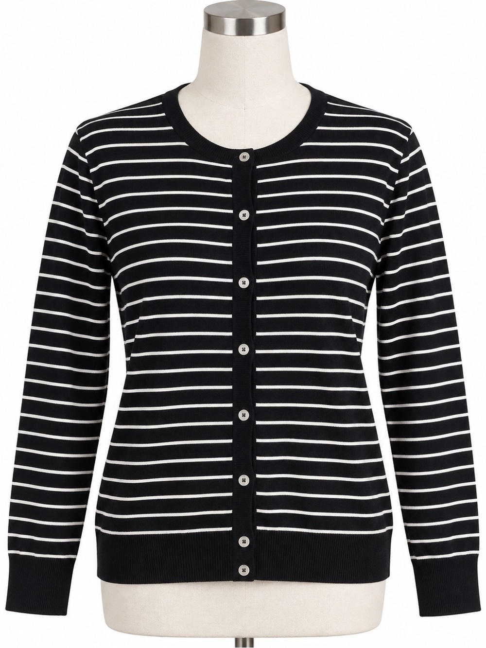 Jones New York Black & White Striped Cardigan Women’s L